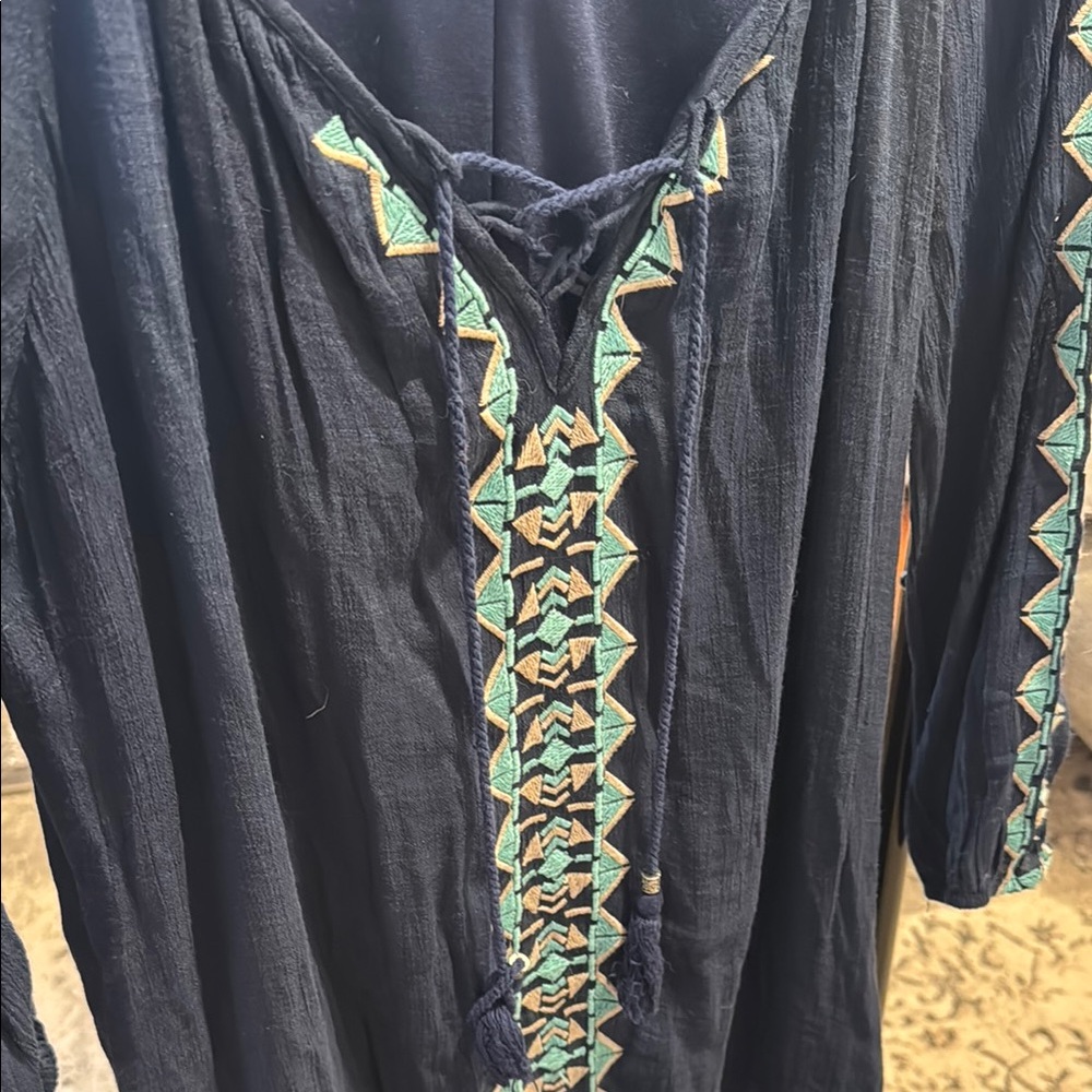 Navy Tunic with Geometric Embroidery - Picture 3 of 6